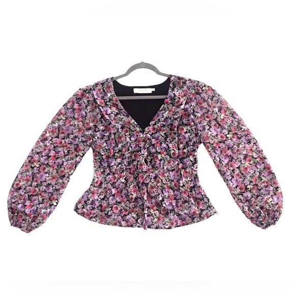 Revolve ASTR the Label Floral Keyhole V-Neck Peplum Top Size Small - Picture 2 of 2